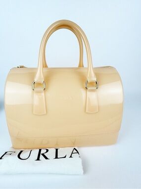 Furla Candy Bag Peach Jelly Dome Boston Satchel with Lock